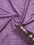 Munga bandhani fancy saree lavender color allover work & small zari border with contrast pallu and blouse