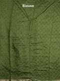 Munga bandhani fancy saree olive green color allover work & small zari border with contrast pallu and blouse