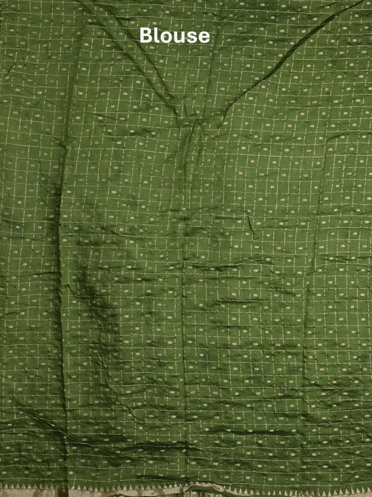Munga bandhani fancy saree olive green color allover work & small zari border with contrast pallu and blouse