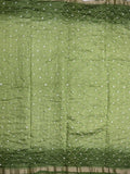 Munga bandhani fancy saree olive green color allover work & small zari border with contrast pallu and blouse