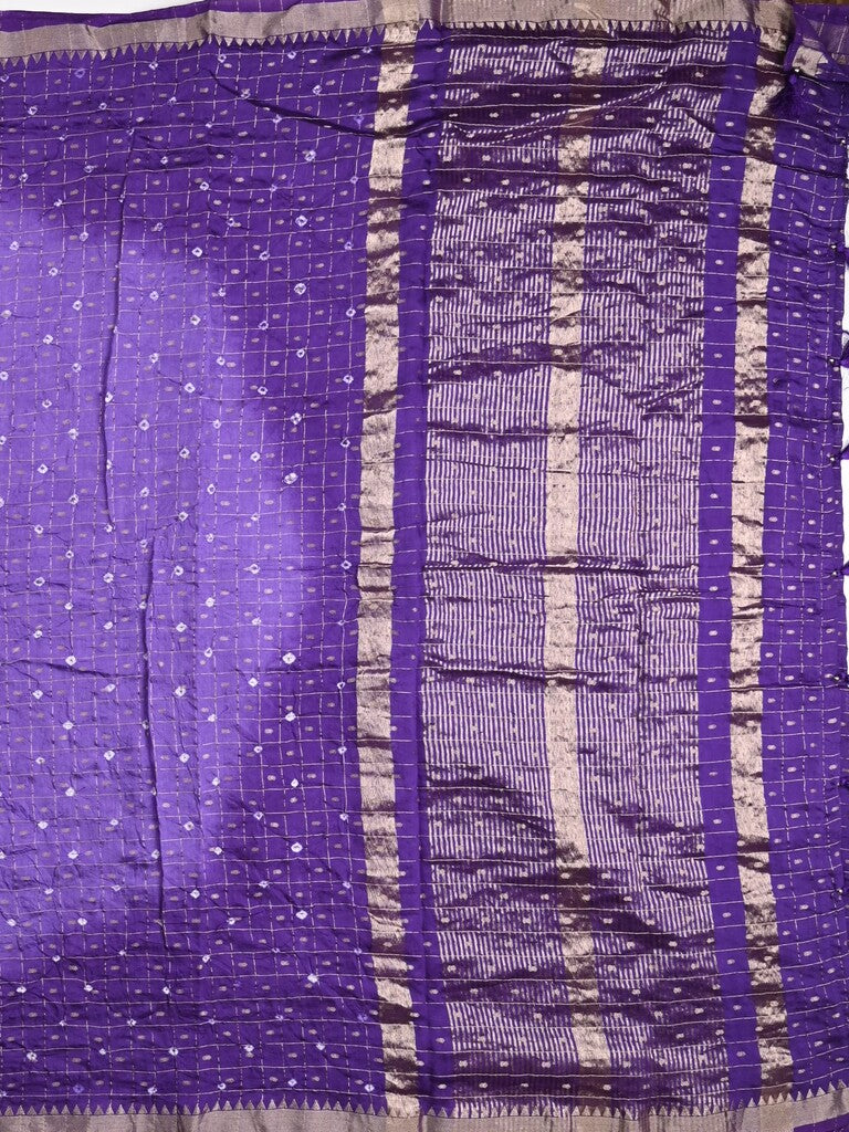 Munga bandhani fancy saree blue color allover work & small zari border with contrast pallu and blouse