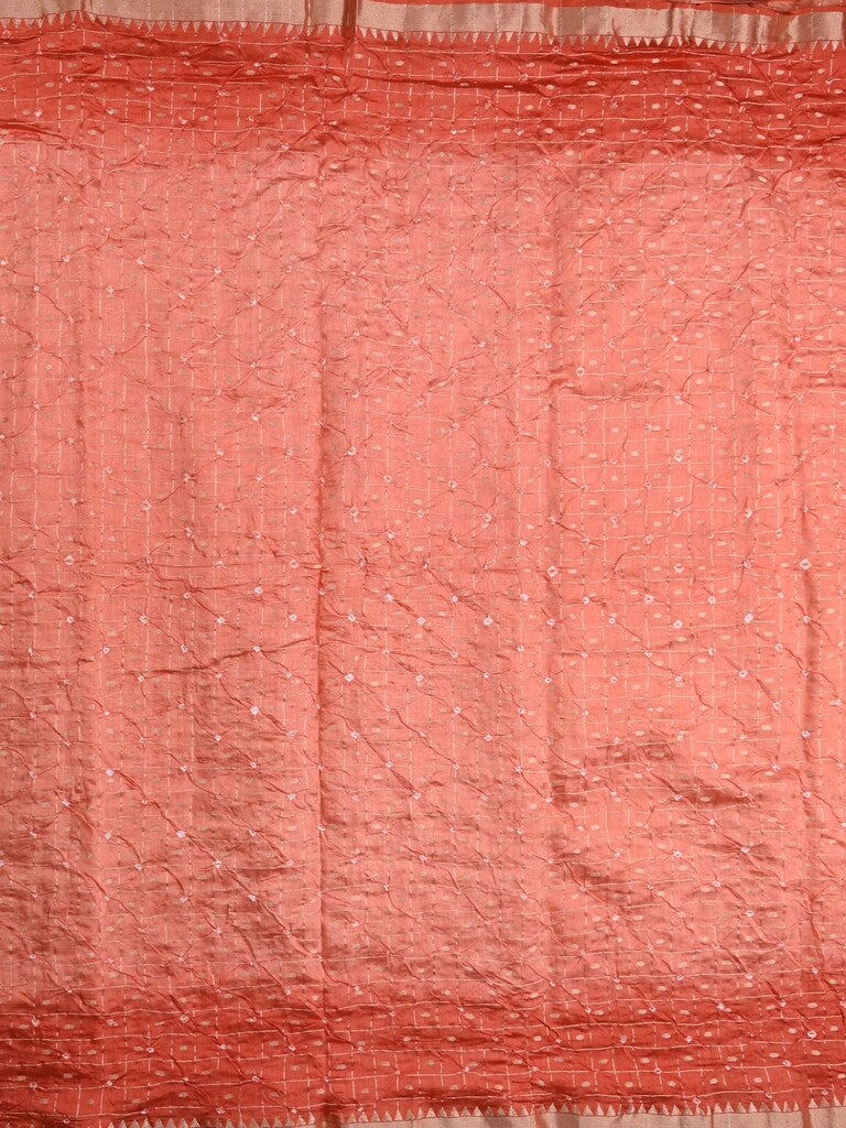 Munga bandhani fancy saree peach color allover work & small zari border with contrast pallu and blouse