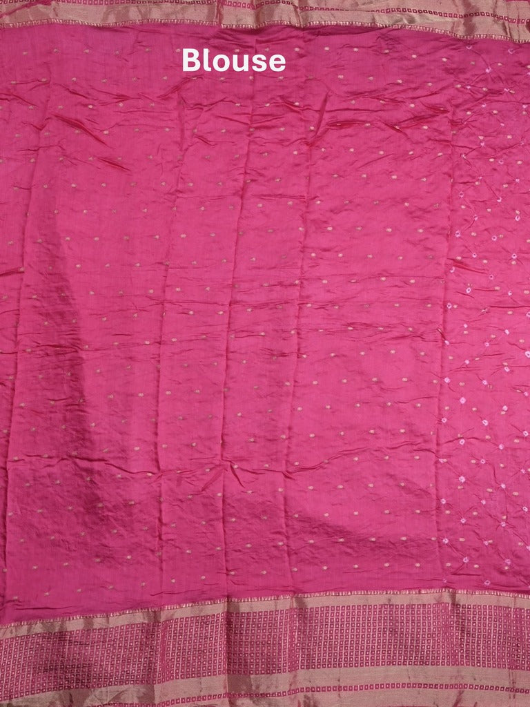 Munga bandhani fancy saree light purple color allover work & zari border with contrast pallu and blouse