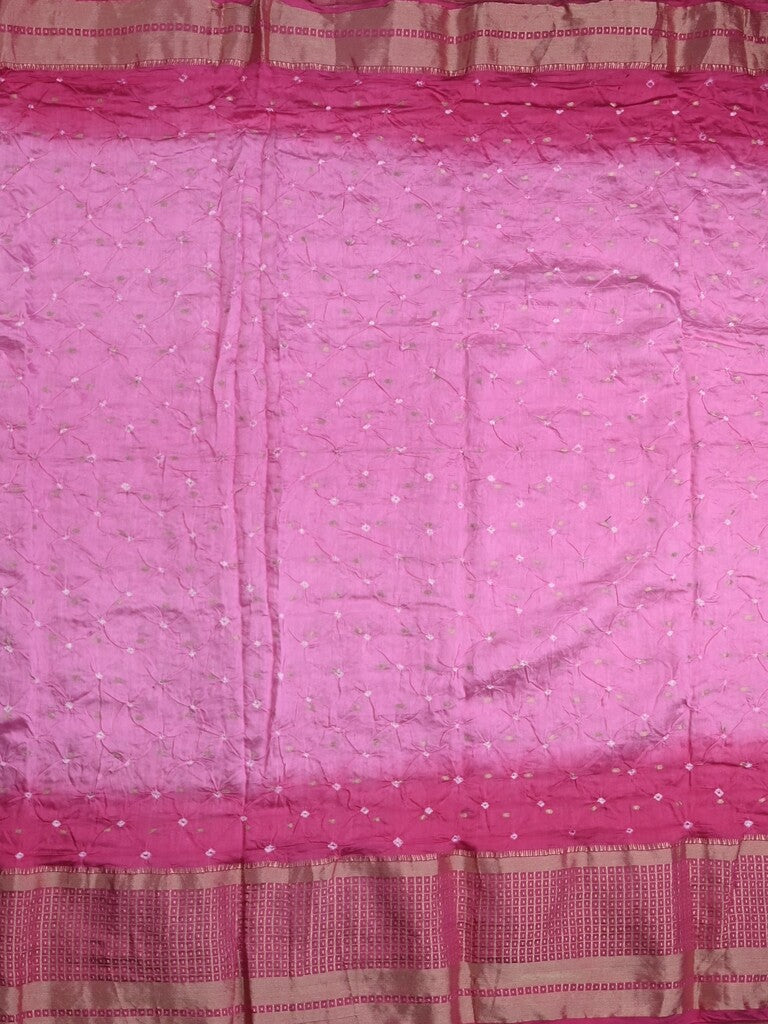 Munga bandhani fancy saree light purple color allover work & zari border with contrast pallu and blouse