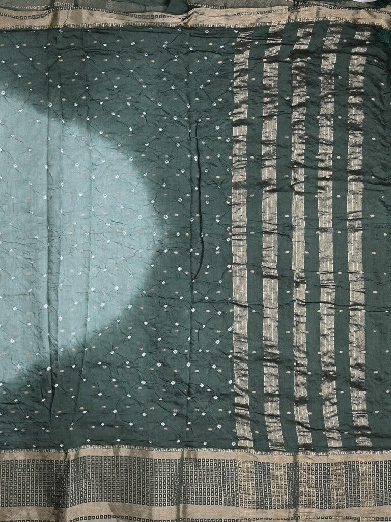 Munga bandhani fancy saree light blue color allover work & zari border with contrast pallu and blouse