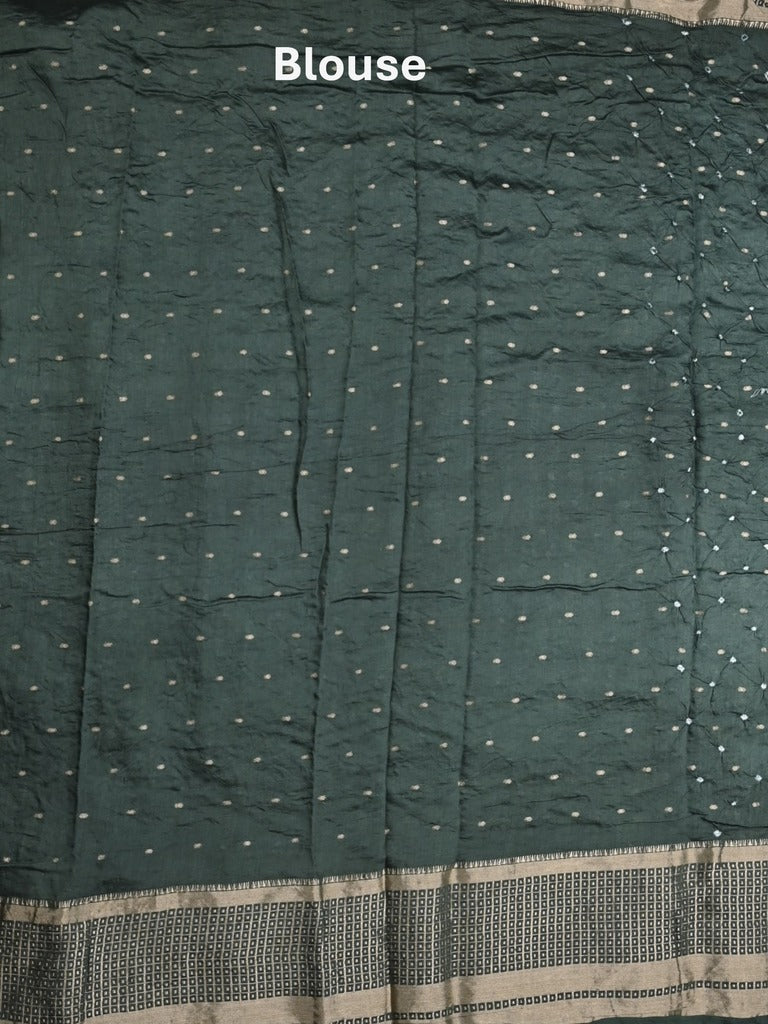 Munga bandhani fancy saree light blue color allover work & zari border with contrast pallu and blouse