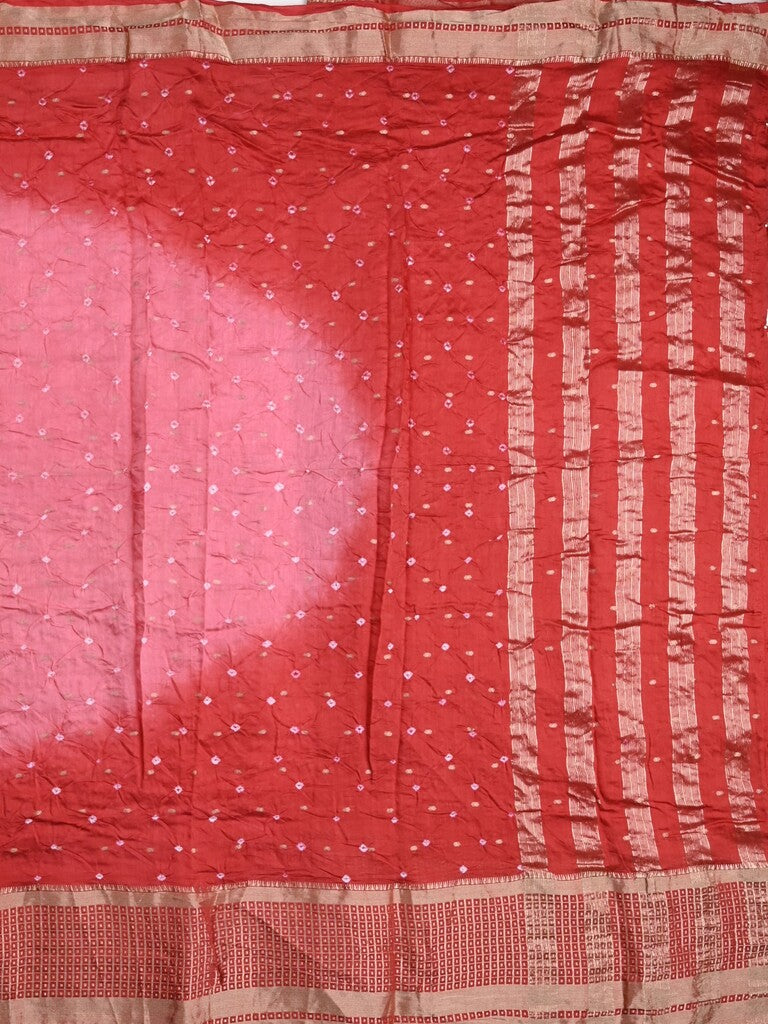 Munga bandhani fancy saree light pink color allover work & zari border with contrast pallu and blouse