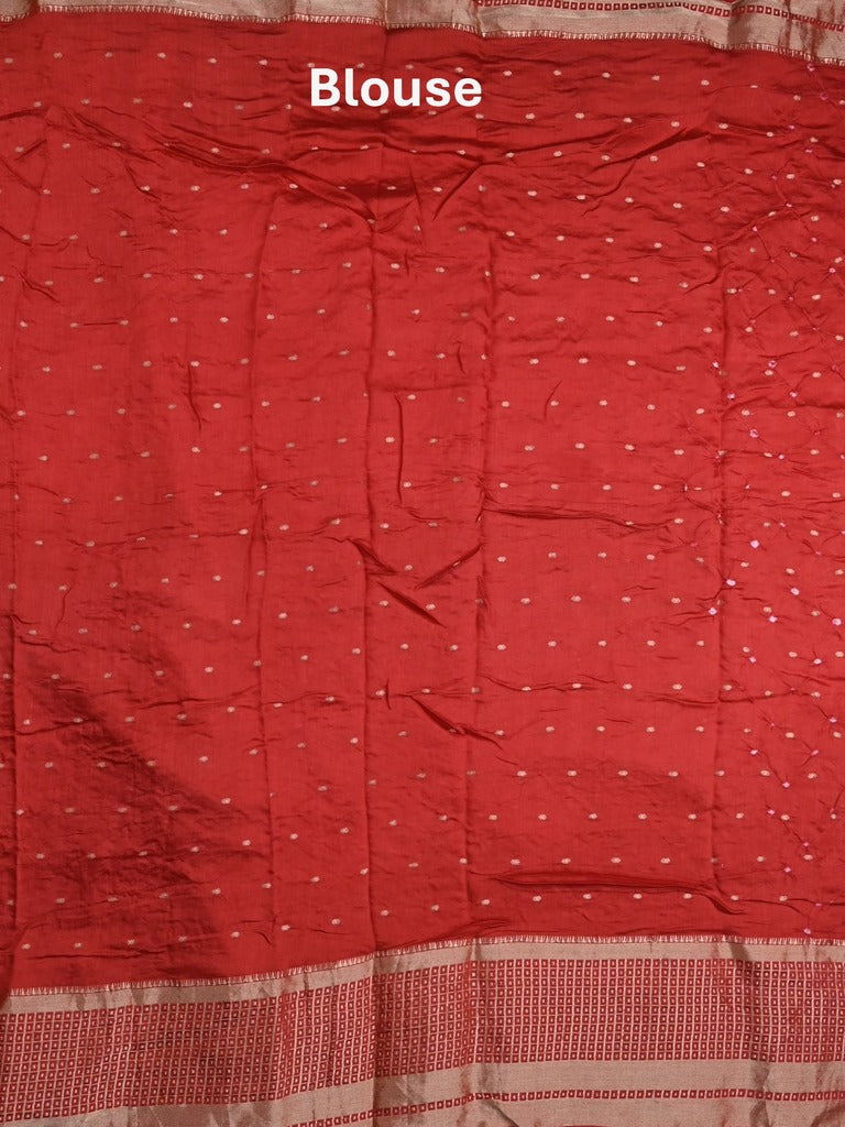 Munga bandhani fancy saree light pink color allover work & zari border with contrast pallu and blouse