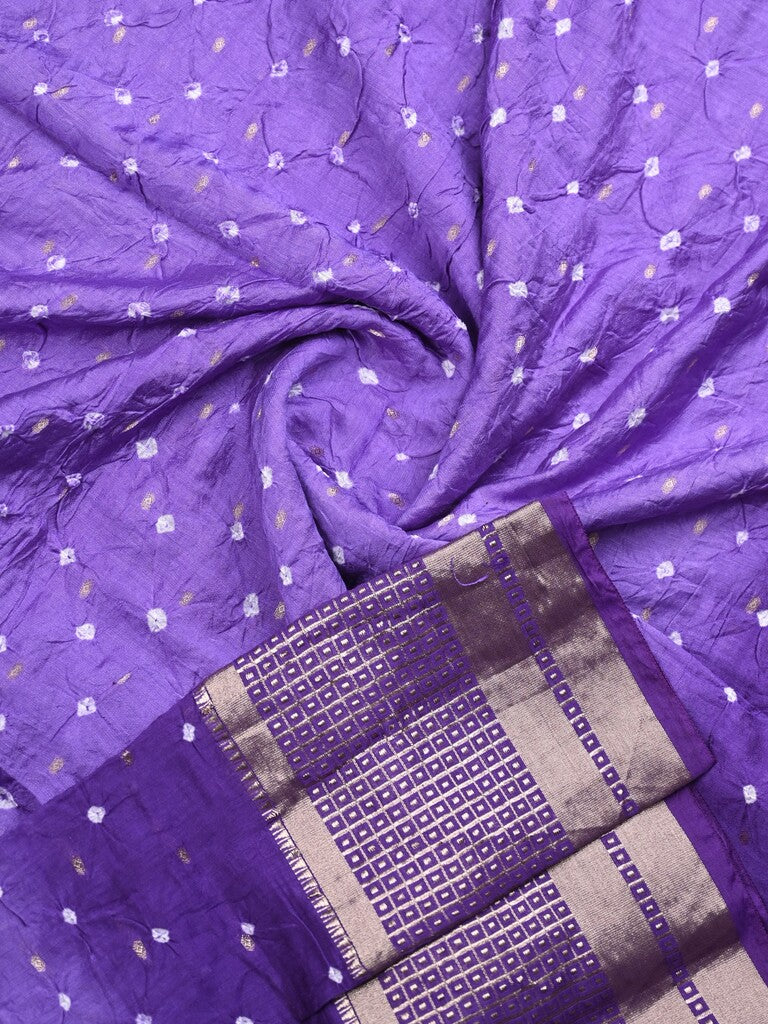 Munga bandhani fancy saree blue color allover work & zari border with contrast pallu and blouse