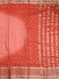 Munga bandhani fancy saree peach color allover work & zari border with contrast pallu and blouse