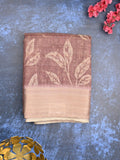 Jute tissue fancy saree brownish pink color allover prints & zari border with short pallu and plain blouse