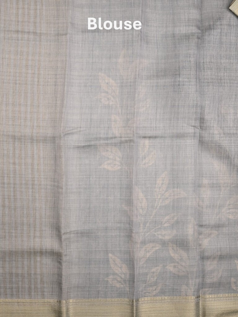 Jute tissue fancy saree grey color allover prints & zari border with short pallu and plain blouse