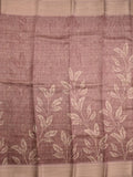 Jute tissue fancy saree brownish pink color allover prints & zari border with short pallu and plain blouse
