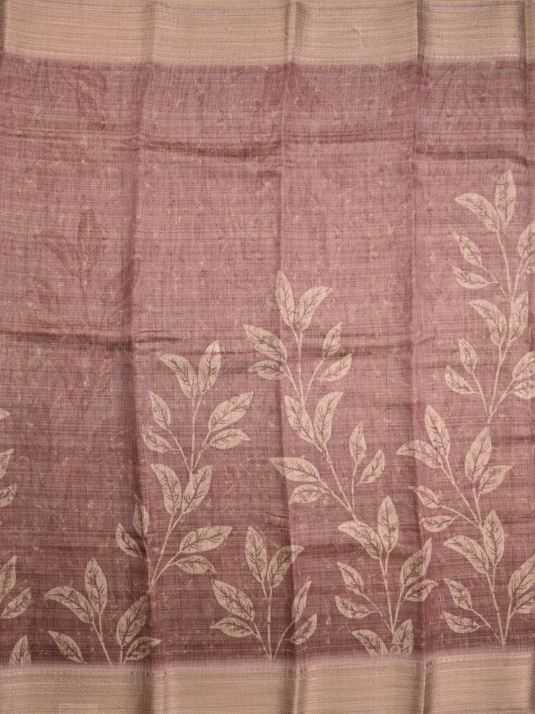 Jute tissue fancy saree brownish pink color allover prints & zari border with short pallu and plain blouse