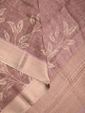 Jute tissue fancy saree brownish pink color allover prints & zari border with short pallu and plain blouse