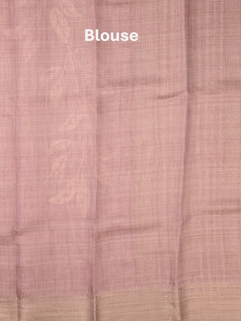 Jute tissue fancy saree brownish pink color allover prints & zari border with short pallu and plain blouse