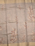 Jute tissue fancy saree light grey color allover prints & zari border with short pallu and plain blouse