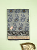 Maheshwari fancy saree grey color allover prints & zari border with printed pallu and printed blouse