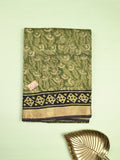 Maheshwari fancy saree olive green color allover prints & zari border with printed pallu and printed blouse