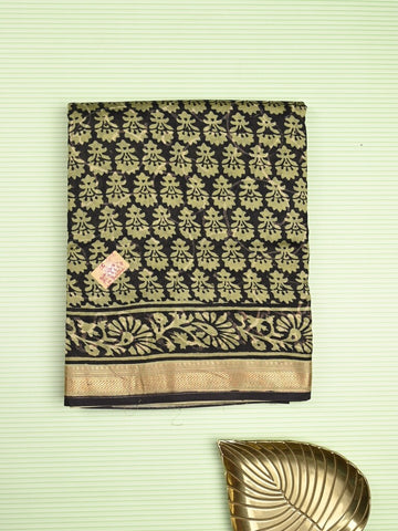 Maheshwari fancy saree black color allover prints & zari border with printed pallu and printed blouse