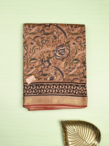 Maheshwari fancy saree light brown color allover prints & zari border with printed pallu and printed blouse