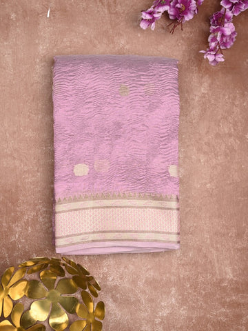 Tissue crush fancy saree purple color allover motifs & zari border with short zari pallu and tissue blouse