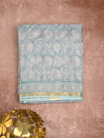 Kota fancy saree white color allover prints & small zari border with printed pallu and printed blouse