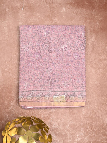 Kota fancy saree light purple color allover prints & small zari border with printed pallu and printed blouse