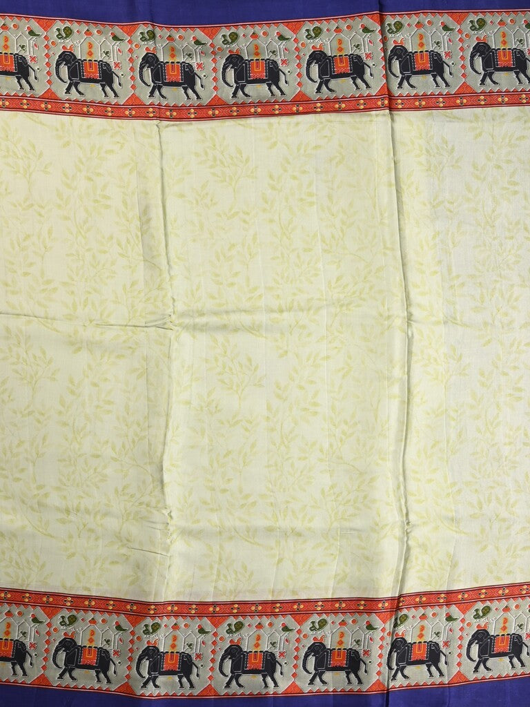 Mashroo silk fancy saree half white color allover prints & contrast border with short zari pallu and printed blouse