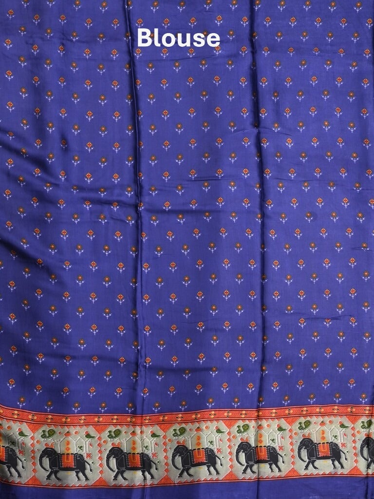 Mashroo silk fancy saree half white color allover prints & contrast border with short zari pallu and printed blouse