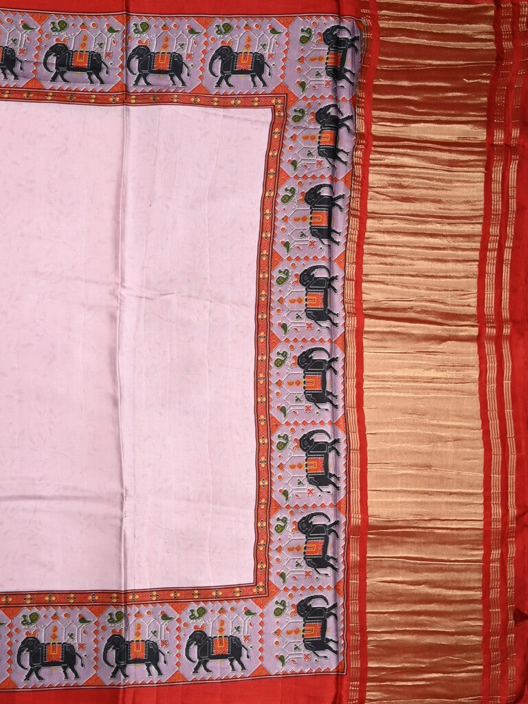 Mashroo silk fancy saree pastel pink color allover prints & contrast border with short zari pallu and printed blouse