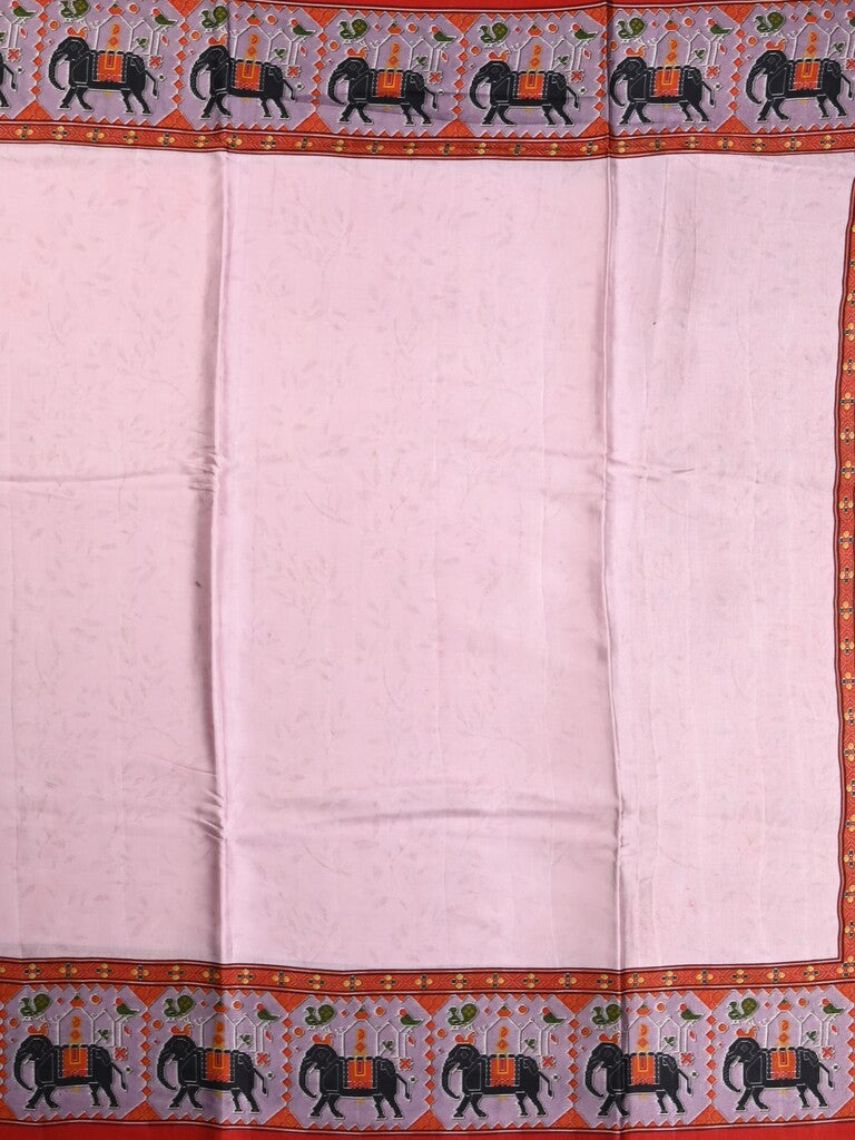 Mashroo silk fancy saree pastel pink color allover prints & contrast border with short zari pallu and printed blouse