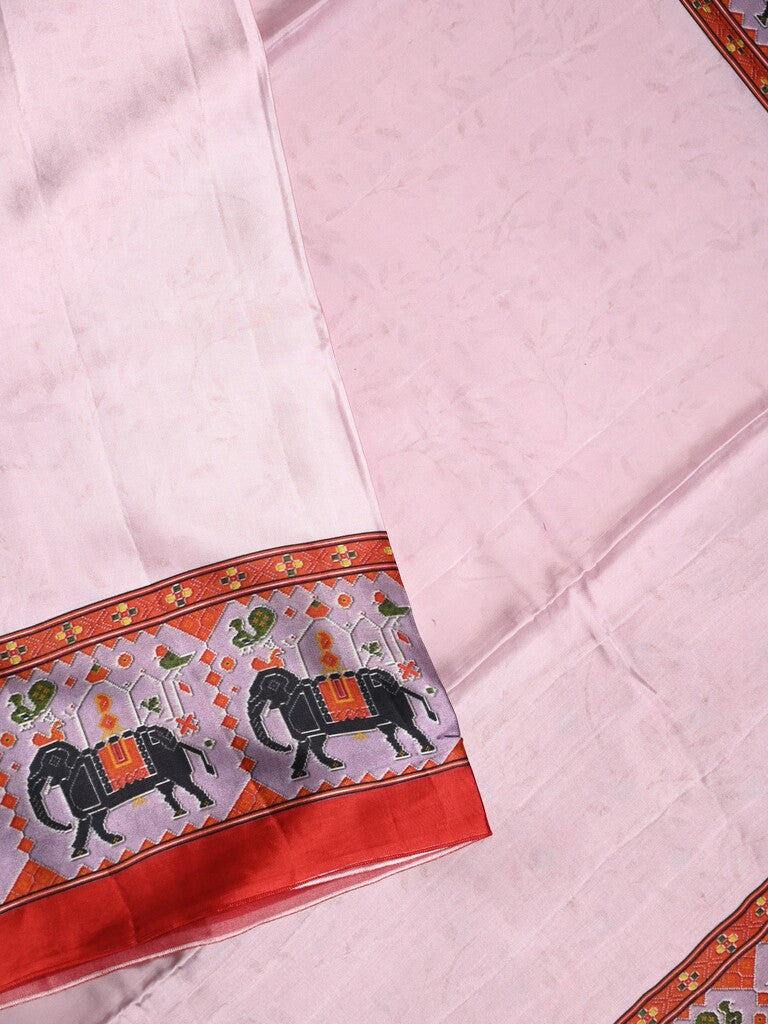 Mashroo silk fancy saree pastel pink color allover prints & contrast border with short zari pallu and printed blouse