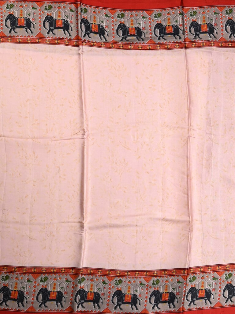 Mashroo silk fancy saree light baby pink color allover prints & contrast border with short zari pallu and printed blouse