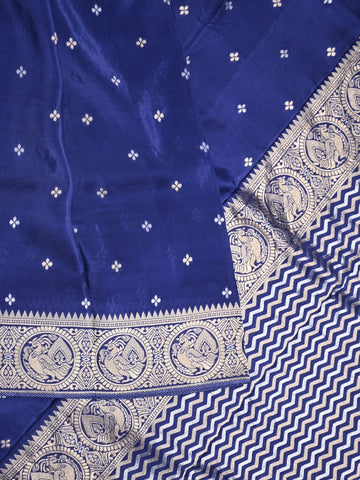 Tabby silk fancy saree royal blue color allover zari motifs & zari border with rich pallu and plain blouse
