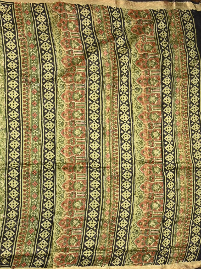 Maheshwari fancy saree olive green color allover prints & zari border with printed pallu and printed blouse