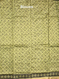 Maheshwari fancy saree olive green color allover prints & zari border with printed pallu and printed blouse