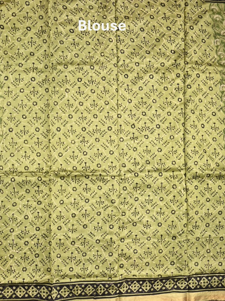 Maheshwari fancy saree olive green color allover prints & zari border with printed pallu and printed blouse