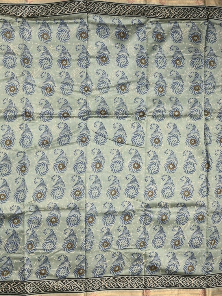 Maheshwari fancy saree grey color allover prints & zari border with printed pallu and printed blouse