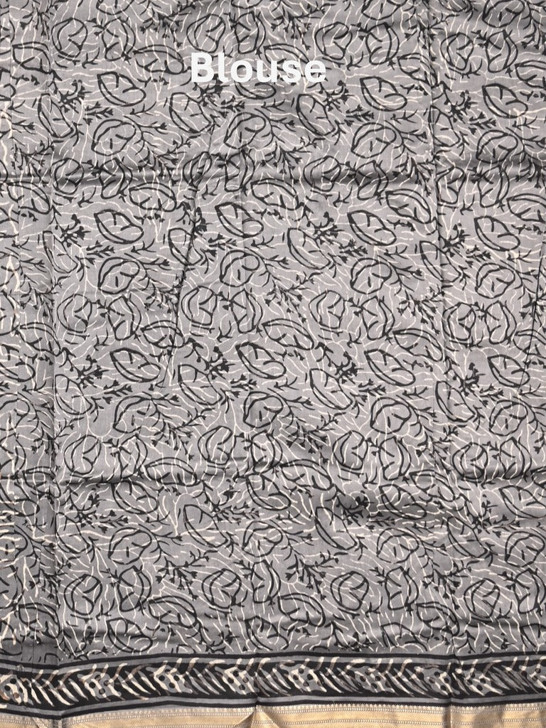 Maheshwari fancy saree grey color allover prints & zari border with printed pallu and printed blouse