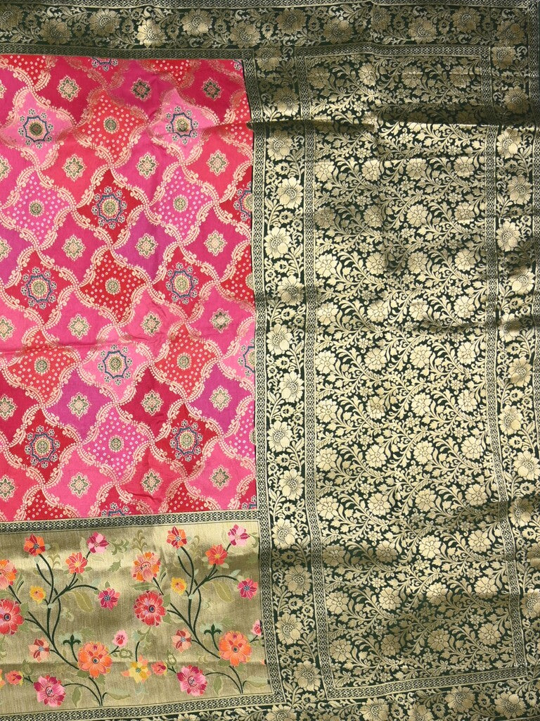 Dola silk fancy saree pink color allover weaves & zari border with rich pallu and attached plain blouse