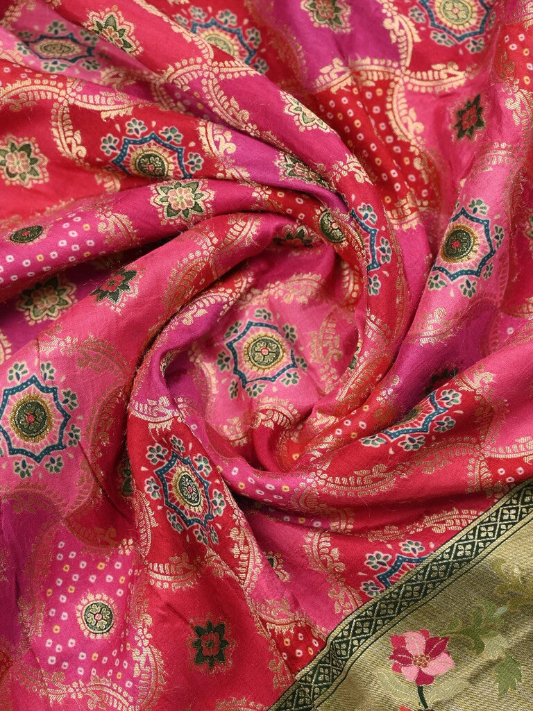 Dola silk fancy saree pink color allover weaves & zari border with rich pallu and attached plain blouse