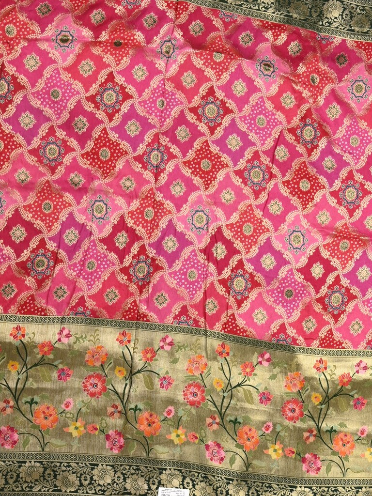 Dola silk fancy saree pink color allover weaves & zari border with rich pallu and attached plain blouse
