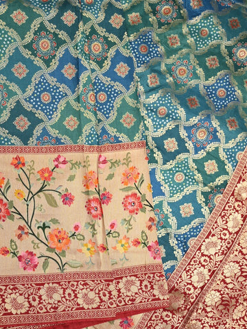 Dola silk fancy saree blue color allover weaves & zari border with rich pallu and attached plain blouse
