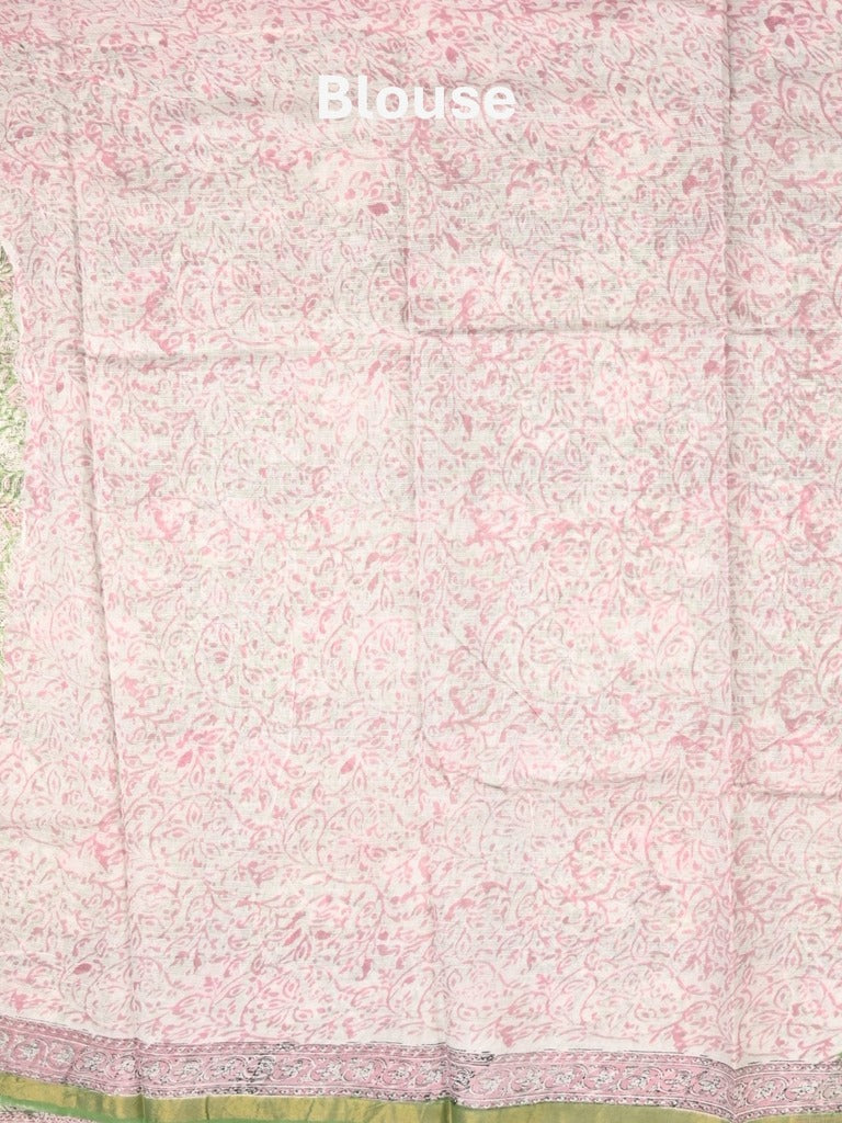 Kota fancy saree light green color allover prints & small zari border with printed pallu and printed blouse