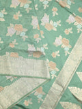Dupion fancy saree lux green color allover weaves & zari border with zari pallu and plain self blouse