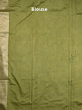 Dupion fancy saree olive green color allover weaves & zari border with zari pallu and plain self blouse