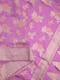 Dupion fancy saree purple color allover weaves & zari border with zari pallu and plain self blouse