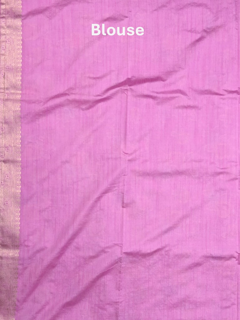 Dupion fancy saree purple color allover weaves & zari border with zari pallu and plain self blouse