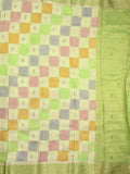 Georgette fancy saree multi color allover checks, motifs & zari border with short pallu and contrast blouse
